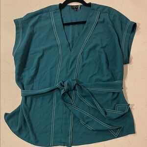 1. State Teal Wrap Blouse with Tie Detail
